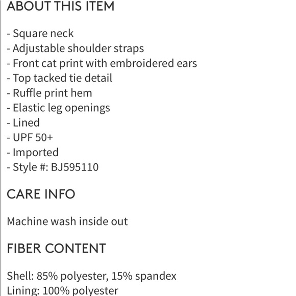 Betsey Johnson Cat Little Girl One Piece Swimsuit - Picture 6 of 6